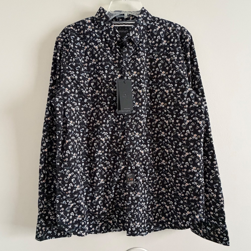 Denim & Flower Ricky Singh Mens Black Floral Button Down Shirt Long Sleeve L NWT